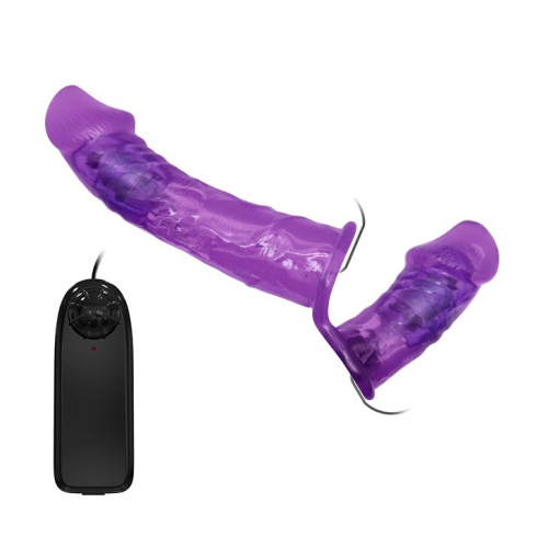 Женский фиолетовый страпон с вагинальной вибропробкой Ultra - 17,5 см. фото 2