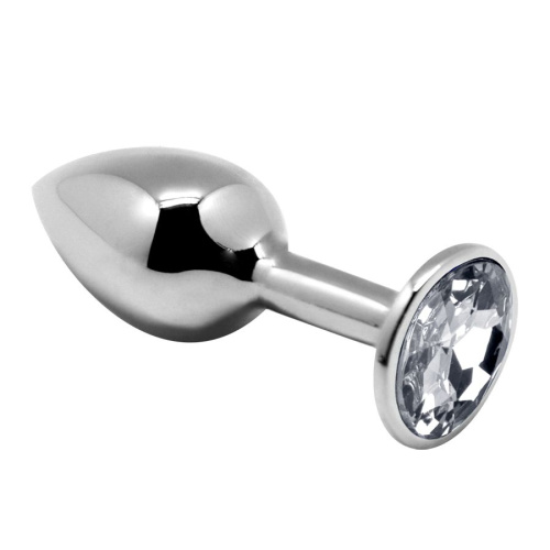 Серебристая анальная втулка с прозрачным кристаллом Mini Metal Butt Plug Size L - 9 см. фото 2