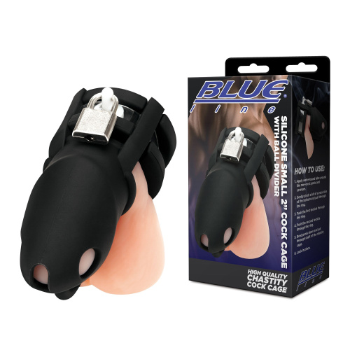 Черная клетка для пениса Silicone Small 2 in Cock Cage With Ball Divider фото 2