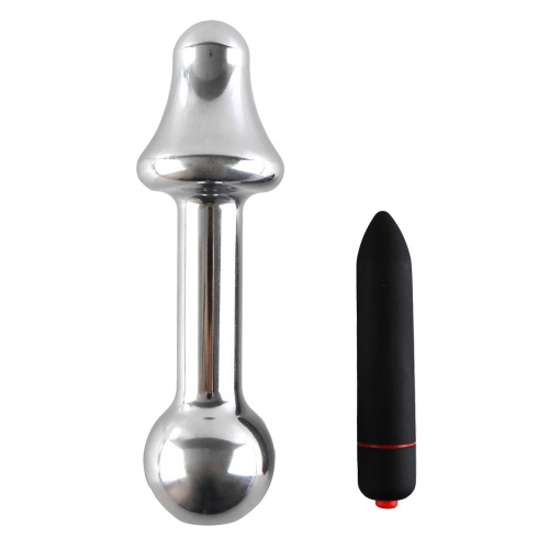 Серебристая анальная пробка AH T1 с вибрацией - 11,5 см. фото 2