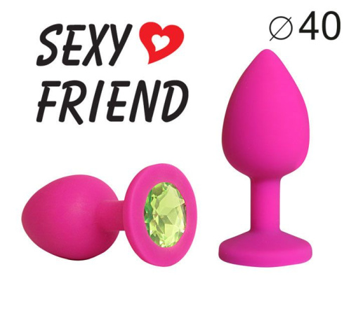 Ярко-розовая анальная пробка с салатовым кристаллом - 9,5 см. фото 2