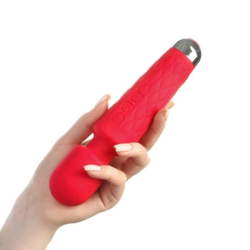 Красный жезловый вибромассажер с рифленой ручкой - 20,4 см. фото 4