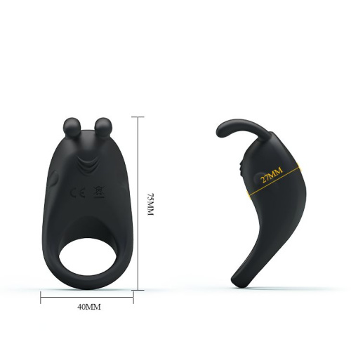 Чёрное эрекционное кольцо с вибрацией Rabbit Vibrator фото 4