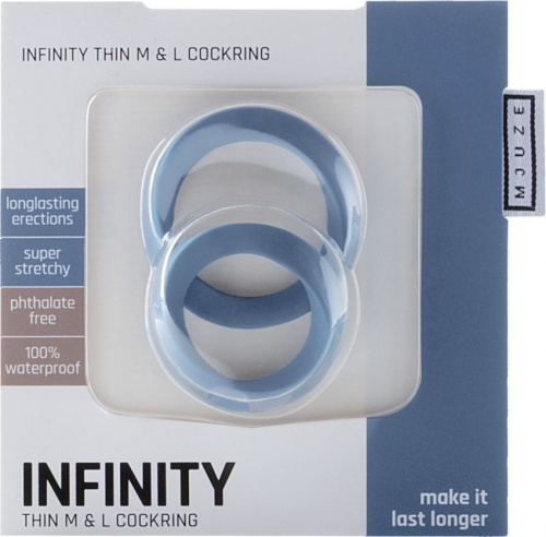 Набор из 2 синих эрекционных колец разного размера Infinity Thin M and L Cockring фото 2