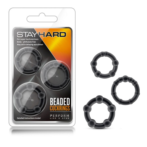 Набор из 3 чёрных эрекционных колец Stay Hard Beaded Cockrings фото 2