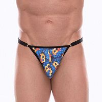 Синие мужские трусы-тонги с разноцветным принтом