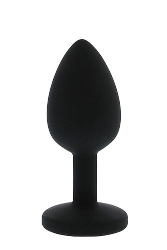 Черная гладкая анальная пробка с розовым кристаллом Silicone Diamond Plug - 7 см. фото 2