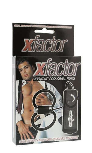 Чёрное эрекционное кольцо с подхватом мошонки и вибрацией X-FACTOR VIBRATING COCK & BALL RINGS фото 2