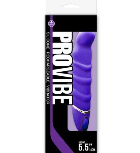 Фиолетовый перезаряжаемый вибратор с ребрышками PROVIBE - 14 см. фото 2