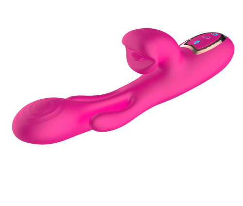 Розовый вибратор со стимуляцией клитора и фингерингом - 23,5 см. фото 4