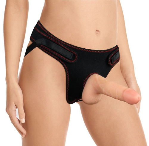 Телесная насадка с черными трусиками Easy Strapon Set 7.0 - 18 см. фото 5