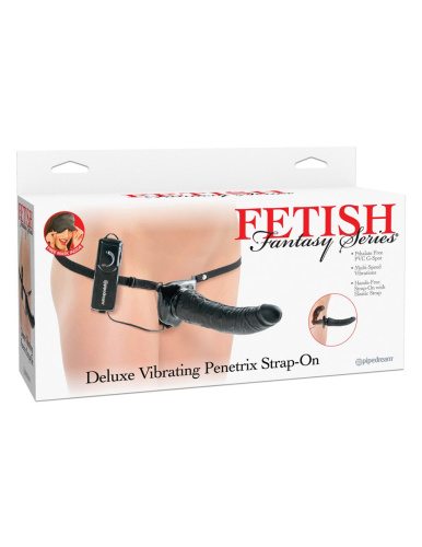 Черный страпон с вагинальной пробкой Deluxe Vibrating Penetrix Strap-On - 19 см. фото 4