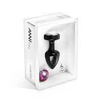 Чёрная анальная пробка с 2 сменными кристаллами Anni Magnet T2 Black Fuсshia crystal - 7,5 см.