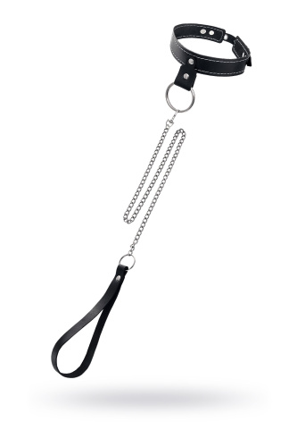 Черный узкий однослойный ошейник с серебристым поводком-цепочкой фото 2 Черный узкий однослойный ошейник с серебристым поводком-цепочкой фото 2