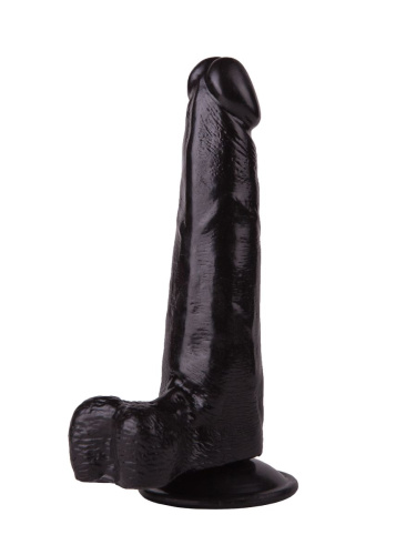 Фаллоимитатор с мошонкой на присоске чёрного цвета - 16,5 см. фото 2