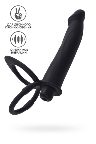 Черная насадка на пенис для двойного проникновения - 19 см. фото 2