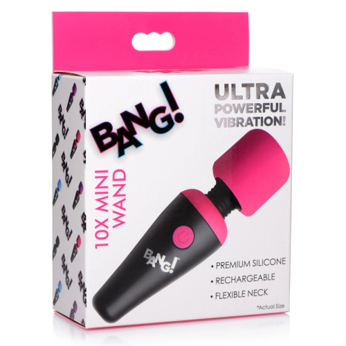 Розово-черный мини-вибромассажер 10X Vibrating Mini Silicone Wand фото 3