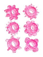 Набор из 6 розовых эрекционных колец с различным рельефом