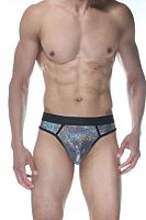 Серебристые блестящие мужские трусы-стринги Серебристые блестящие мужские трусы-стринги
