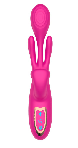 Розовый вибратор со стимуляцией клитора и фингерингом - 23,5 см. фото 5