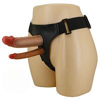 Темно-бежевый фаллопротез для двойного проникновения - 17,5 см.