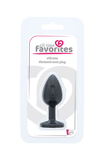 Черная гладкая анальная пробка с розовым кристаллом Silicone Diamond Plug - 7 см. фото 4