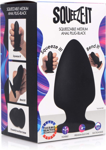 Черная мягкая анальная пробка Squeezable Medium Anal Plug - 11 см. фото 2