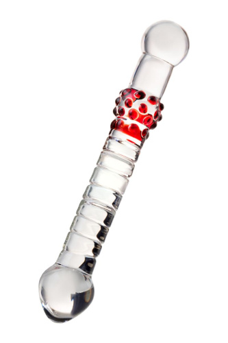 Стеклянный стимулятор с ручкой-шаром и цветными пупырышками - 22 см. фото 3