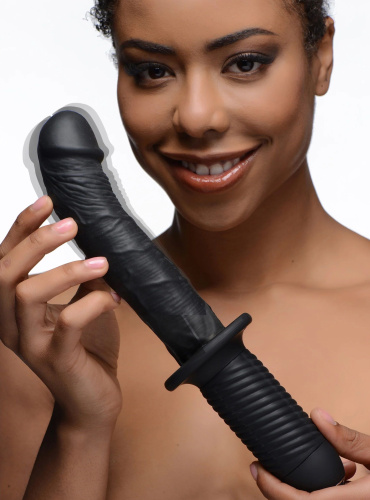 Черный вибратор The Large Realistic 10X Silicone Vibrator with Handle - 30,5 см. фото 5