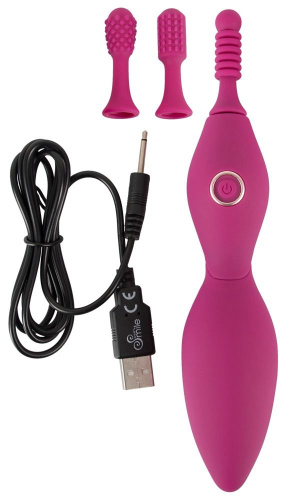 Ярко-розовый клиторальный вибратор с 3 насадками Spot Vibrator with 3 Tips - 17,9 см. фото 7