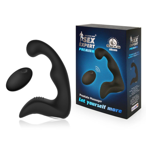 Черный силиконовый массажер простаты с пультом ДУ фото 2