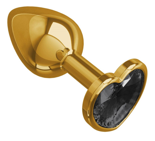 Золотистая анальная втулка с чёрным кристаллом-сердцем - 7 см. фото 2