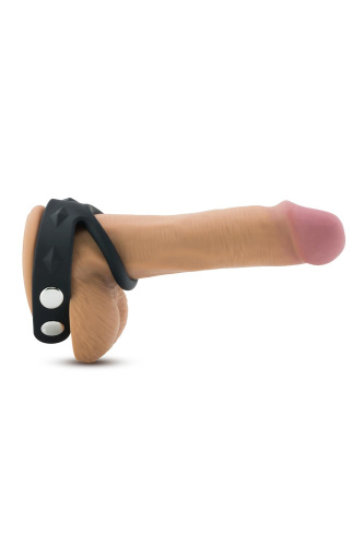 Черное эрекционное кольцо с подхватом мошонки на кнопках VS6 фото 6