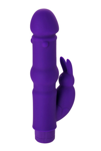 Фиолетовый вибратор с утолщением посередине и клиторальным зайчиком - 18 см. фото 5