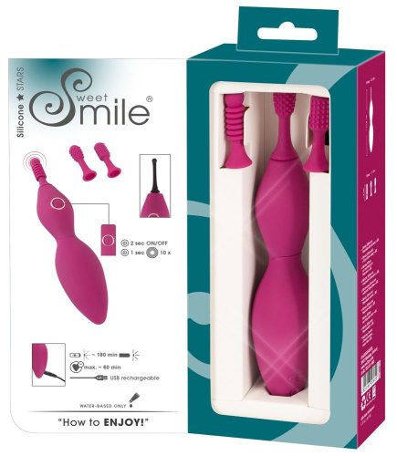 Ярко-розовый клиторальный вибратор с 3 насадками Spot Vibrator with 3 Tips - 17,9 см. фото 10