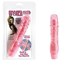 Розовый вибратор с хребтом и блёстками PARTY BENDER - 15,5 см.
