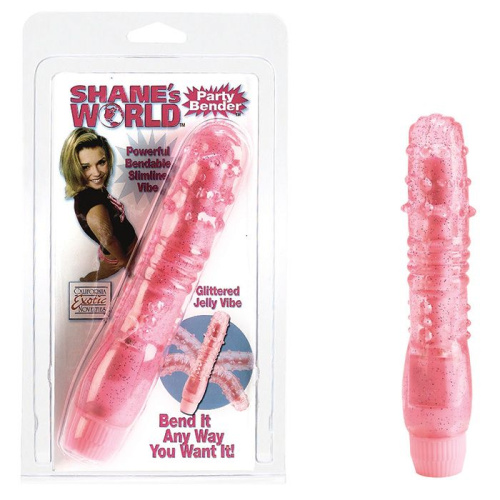 Розовый вибратор с хребтом и блёстками PARTY BENDER - 15,5 см. Розовый вибратор с хребтом и блёстками PARTY BENDER - 15,5 см.