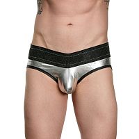 Мужские блестящие серебристо-черные трусы-джоки Мужские блестящие серебристо-черные трусы-джоки