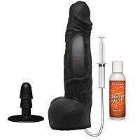 Черный фаллоимитатор с имитацией эякуляции Wet Works 10 Dual Density ULTRASKYN Squirting Cumplay Cock - 26,7 см.
