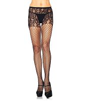 Колготки в сетку с ажурным верхом в виде шортиков