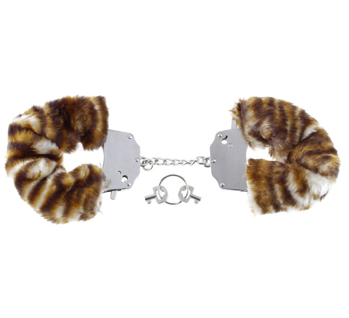 Металлические наручники Original Furry Cuffs с мехом под тигра фото 2