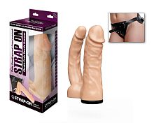 Двойной фаллоимитатор на трусиках с плугом - 16 см.