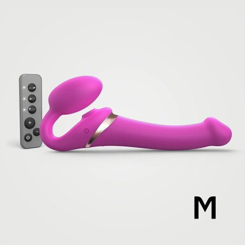 Ярко-розовый безремневой страпон Multi Orgasm Size M с клиторальной стимуляцией фото 3
