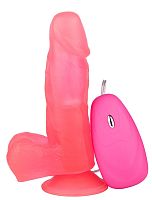 Розовый гелевый вибратор на присоске - 19,5 см.