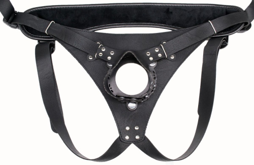 Телесный реалистичный фаллоимитатор на черных трусиках Real Big Strap-On - 34,5 см. фото 7