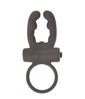 Чёрное эрекционное кольцо с вибрацией и рожками Sex Expert