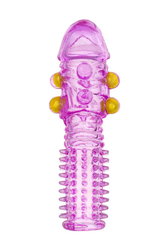Гелевая фиолетовая насадка с шариками и шипами - 14 см. фото 3