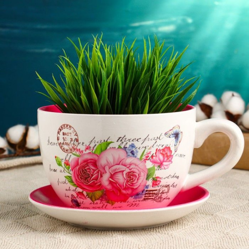 Горшок в форме чашки с розами «Эмма» фото 2