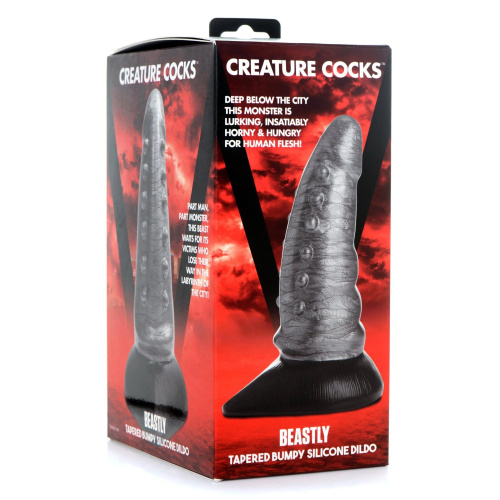 Серый фантазийный фаллоимитатор Beastly Tapered Bumpy Silicone Dildo - 21 см. фото 5