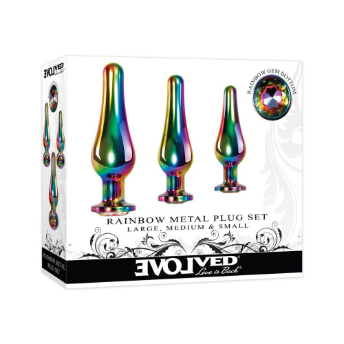 Набор из 3 радужных анальных пробок Rainbow Metal Plug Set фото 5